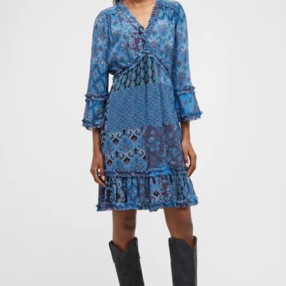 Kobi Halperin Emilee Patchwork Print Dress in Midnight Blue New With Tags Small - Picture 11 of 13